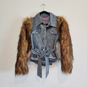 Denim Portugal Faux Fur Arm Peplum Jacket - Azalea Wang - Medium